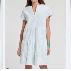 Tyler Boe Carter baby blue flared midi dress embroidery size medium linen cotton